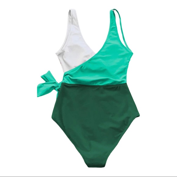 Cupshe Colorblock Wrap Crisscross One Piece Swimsuit Green & White - Picture 4 of 10